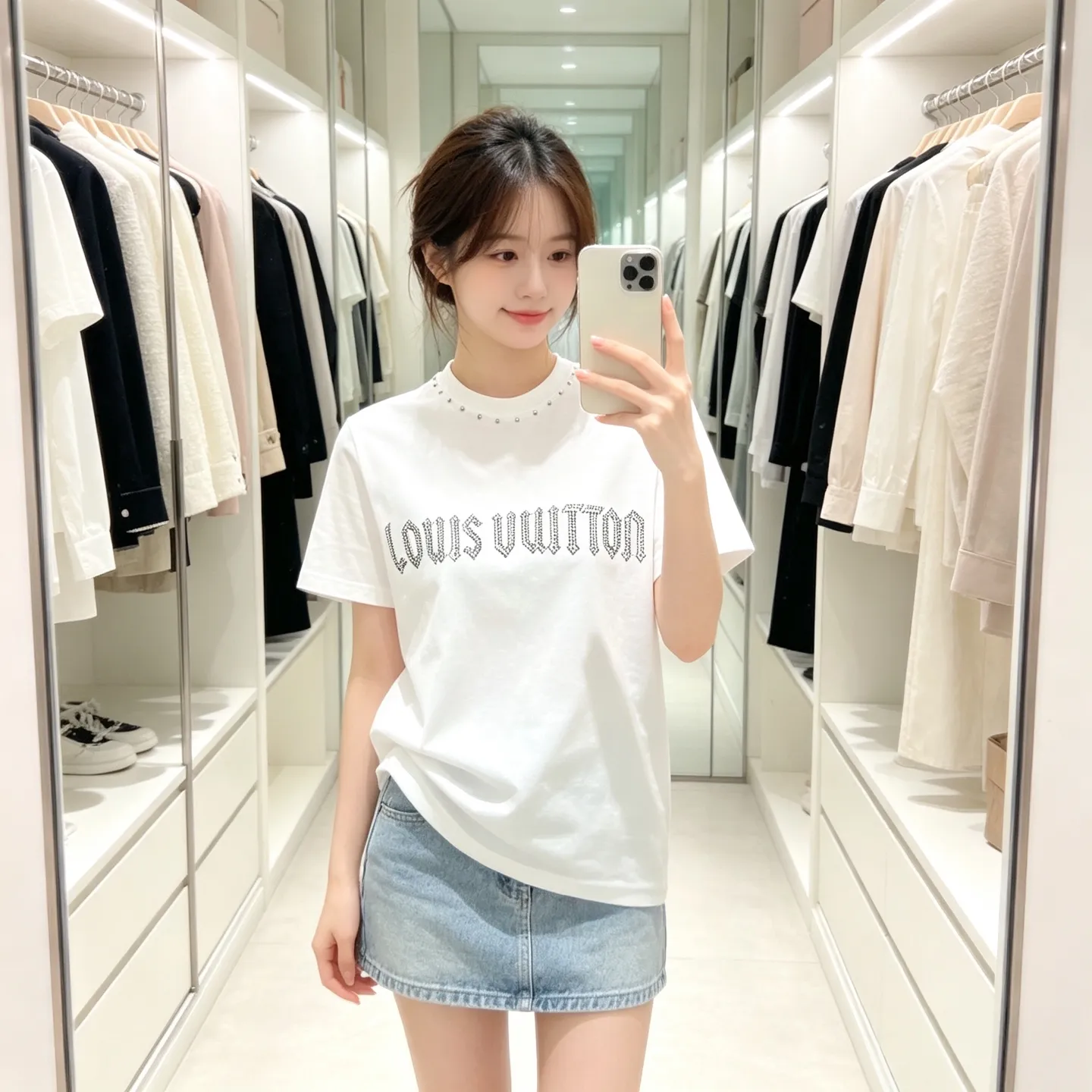 Louis Vuitton/Louis Vuitton 26ss rivet letter logo short sleeves
